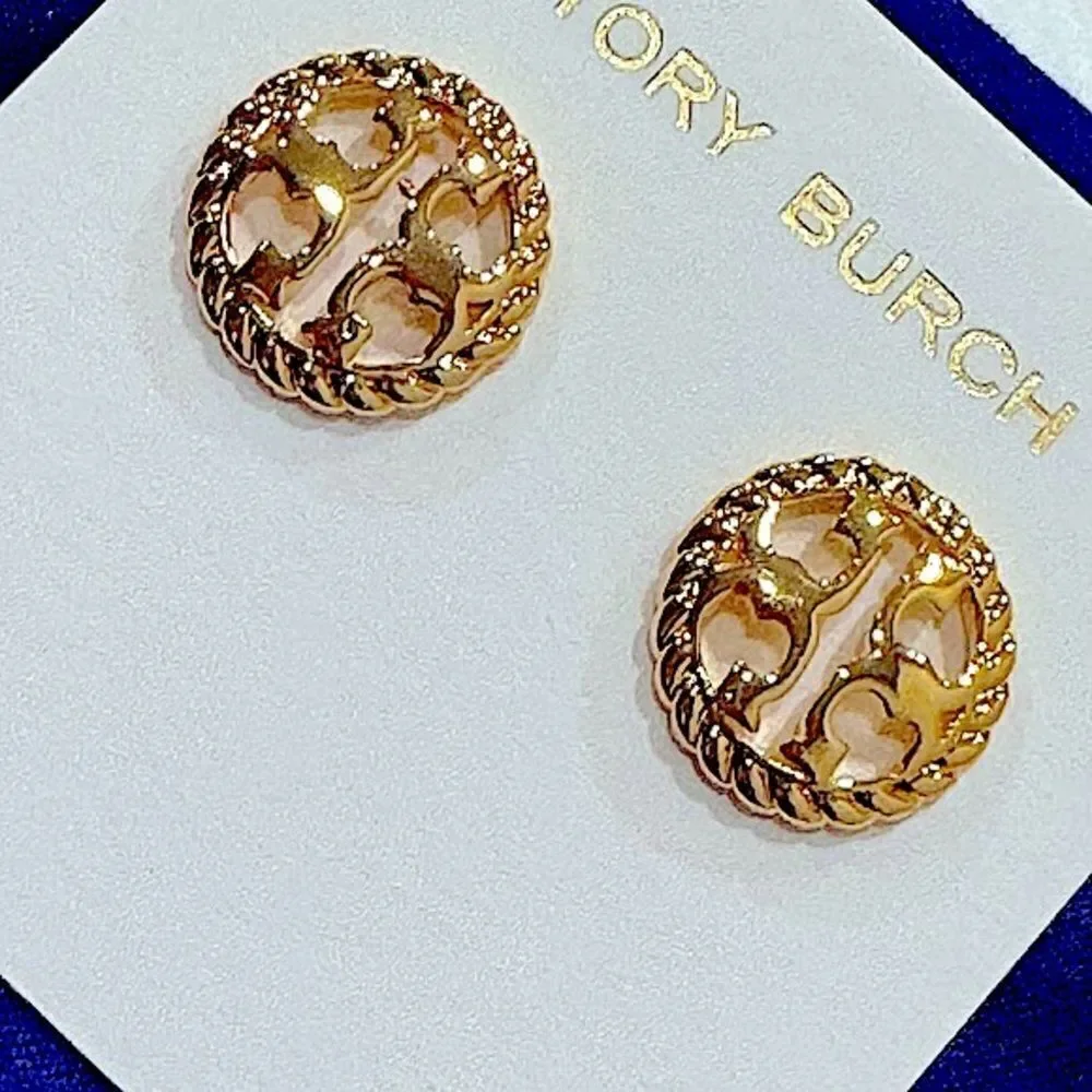 TORY BURCH LOGO ROPE STUD EARRINGS